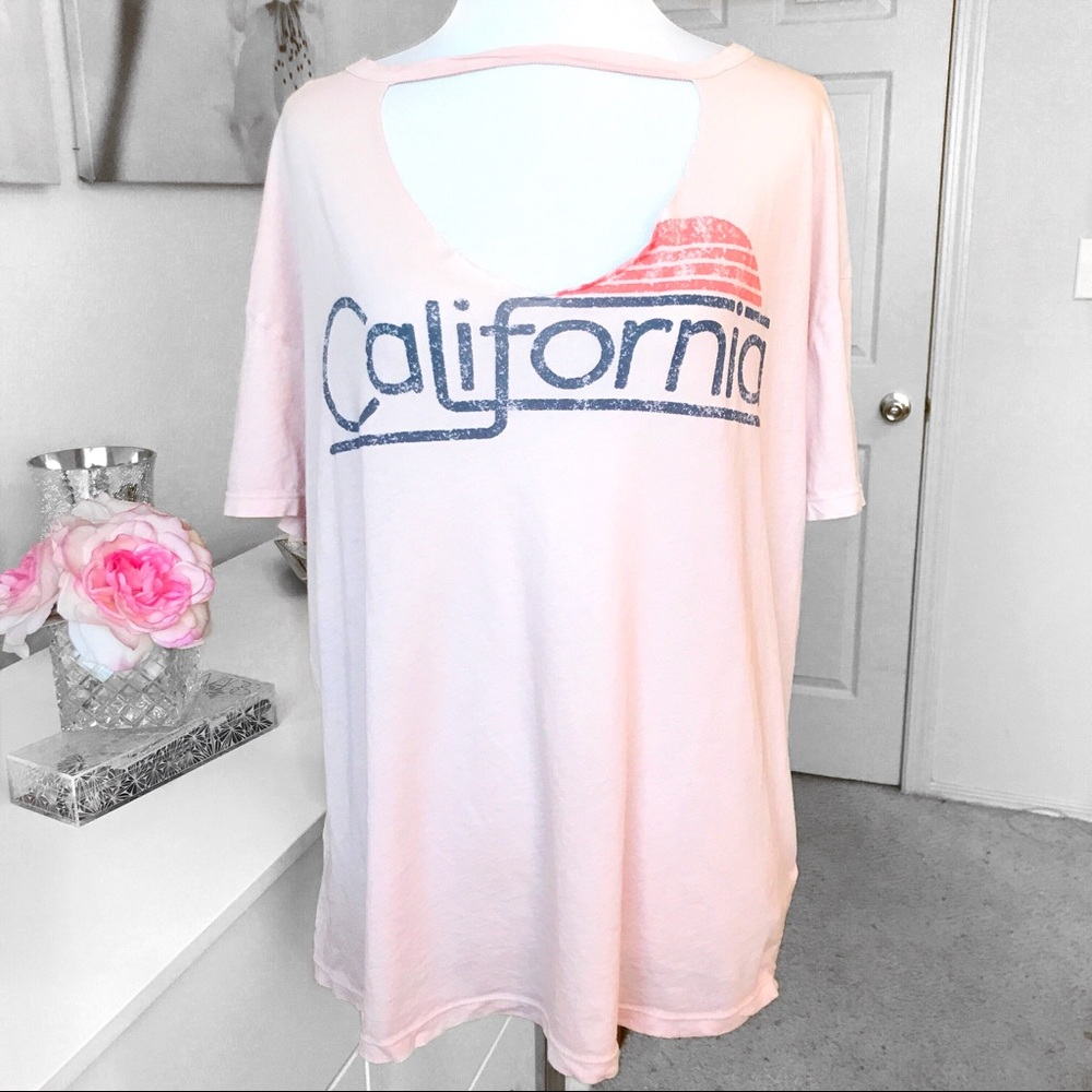 Sunnyside California Cutout T-Shirt Size Medium Pink 100% Cotton Made in USA